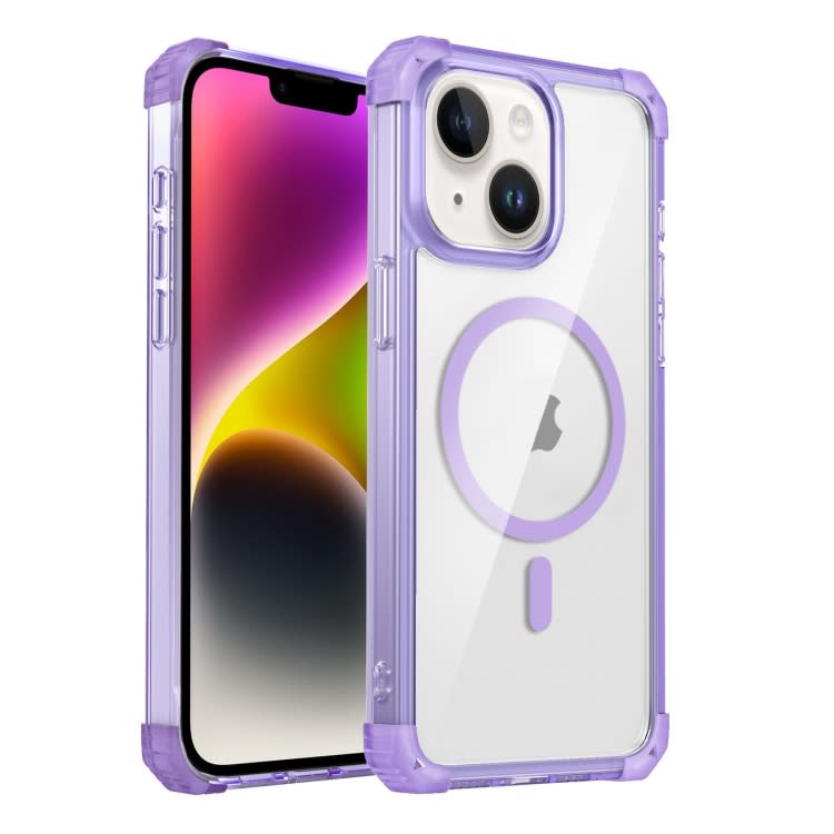For iPhone 14 Transparent MagSafe Magnetic Phone Case(Purple)