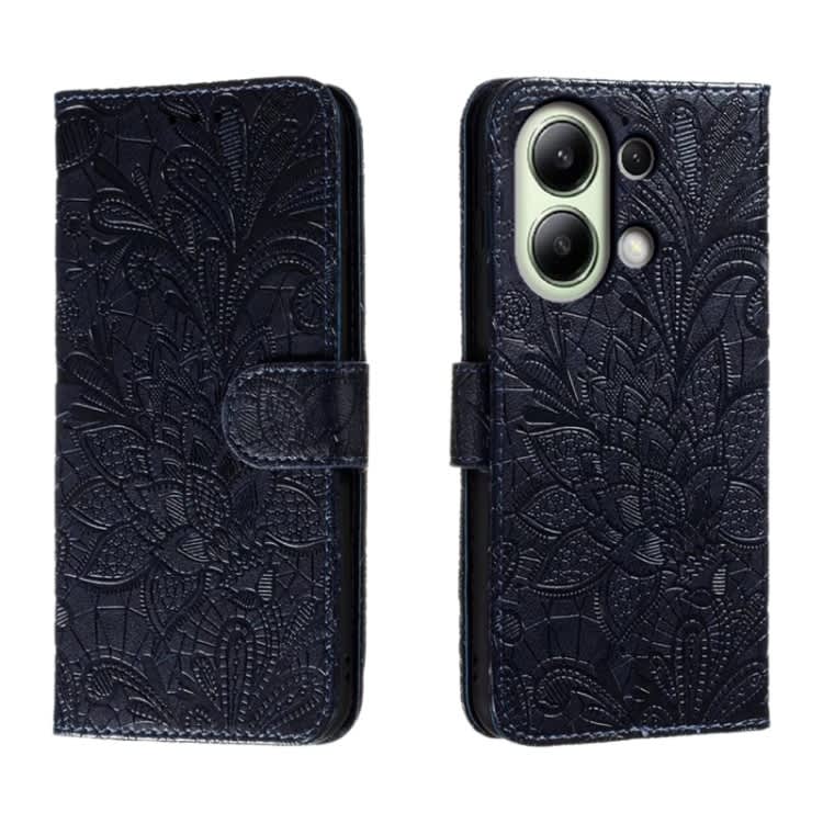 For Xiaomi Redmi Note 13 4G Lace Flower Embossing Flip Leather Phone Case(Dark Blue)
