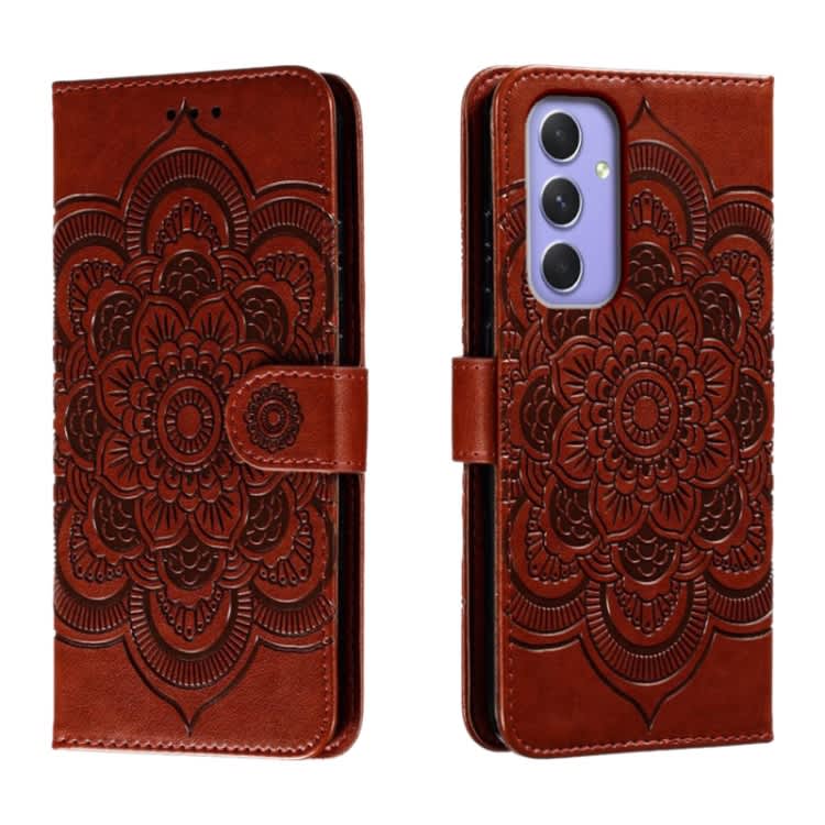 For Samsung Galaxy A55 5G Sun Mandala Embossing Pattern Phone Leather Case(Brown)