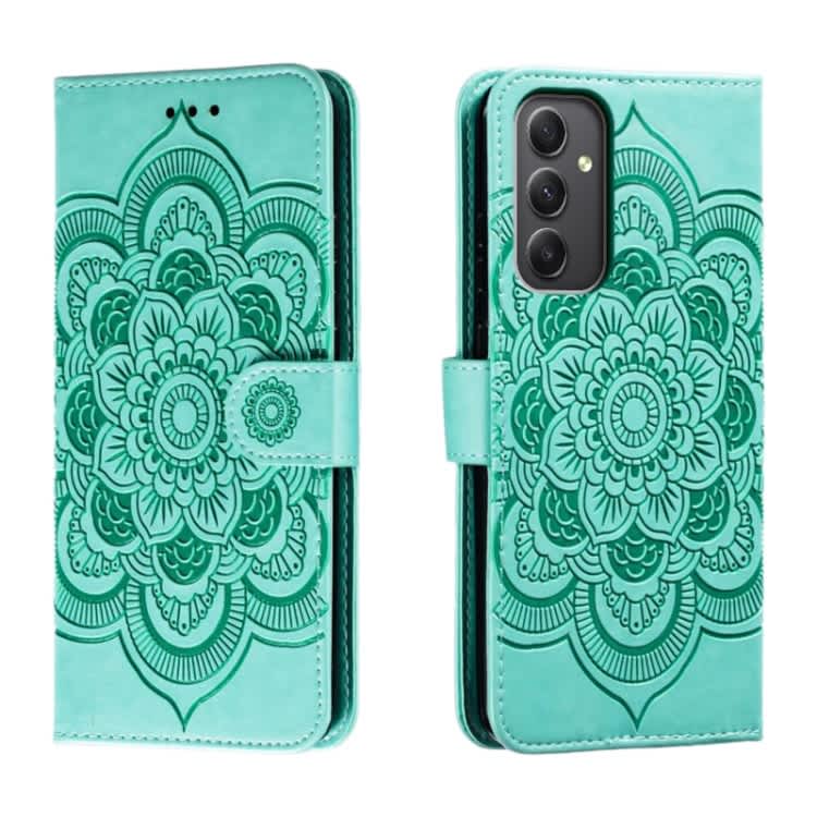 For Samsung Galaxy A35 5G Sun Mandala Embossing Pattern Phone Leather Case(Green)