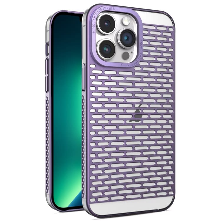 For iPhone 13 Pro Hollow Matte Electroplated PC Heat Dissipation Phone Case(Purple)