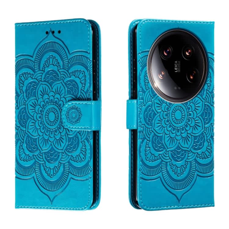 For Xiaomi 14 Ultra Sun Mandala Embossing Pattern Phone Leather Case(Blue)