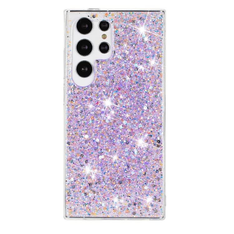 For Samsung Galaxy S23 Ultra 5G Transparent Frame Glitter Powder TPU Phone Case(Purple)