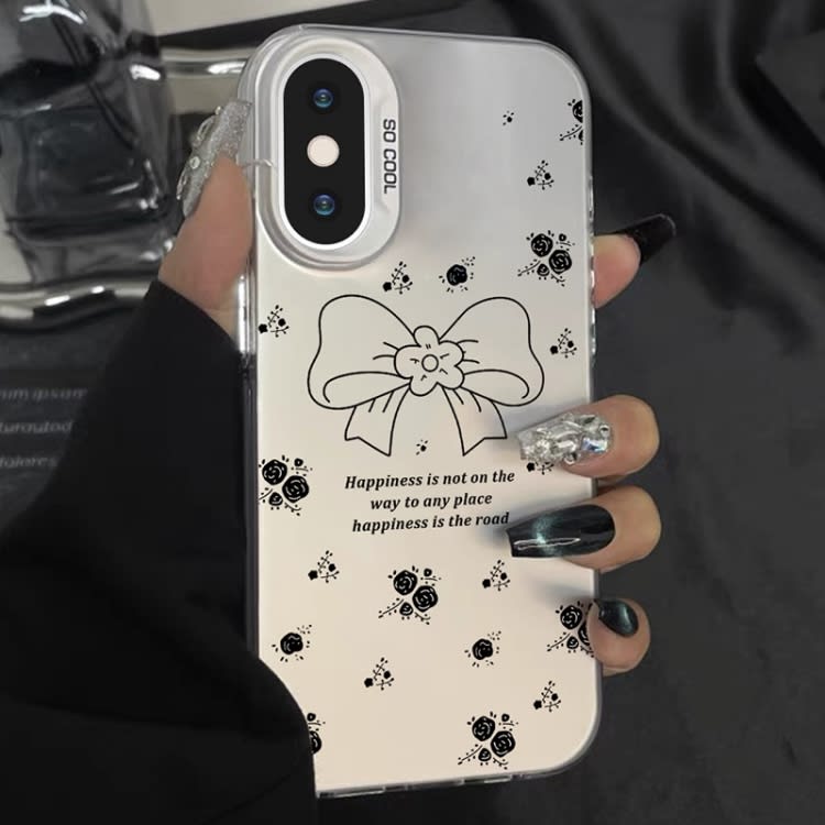 For iPhone X / XS Silver Painting PC Hybrid TPU Phone Case(Floral Bow White)