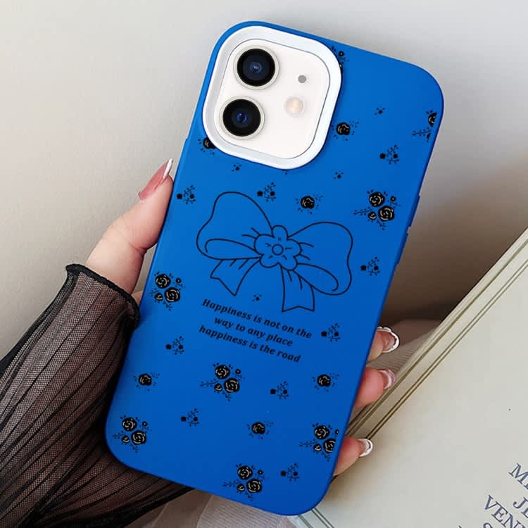 For iPhone 12 / 12 Pro Floral Bow PC Hybrid TPU Phone Case(Blue)