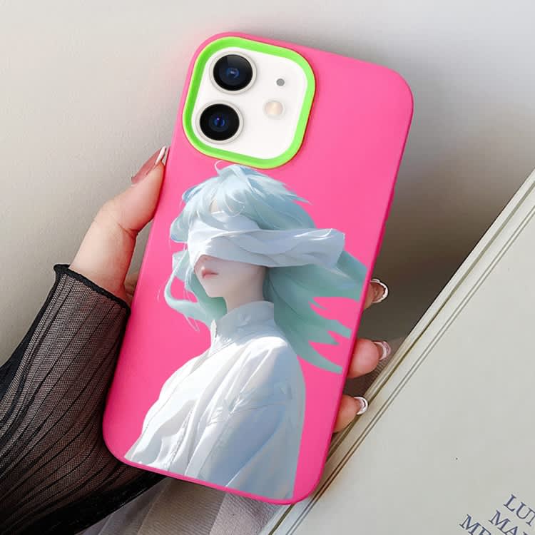 For iPhone 11 Blindfold Girl PC Hybrid TPU Phone Case(Rose Red)