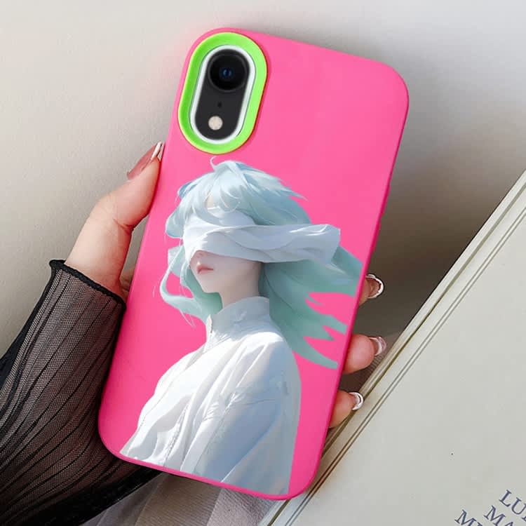 For iPhone XR Blindfold Girl PC Hybrid TPU Phone Case(Rose Red)