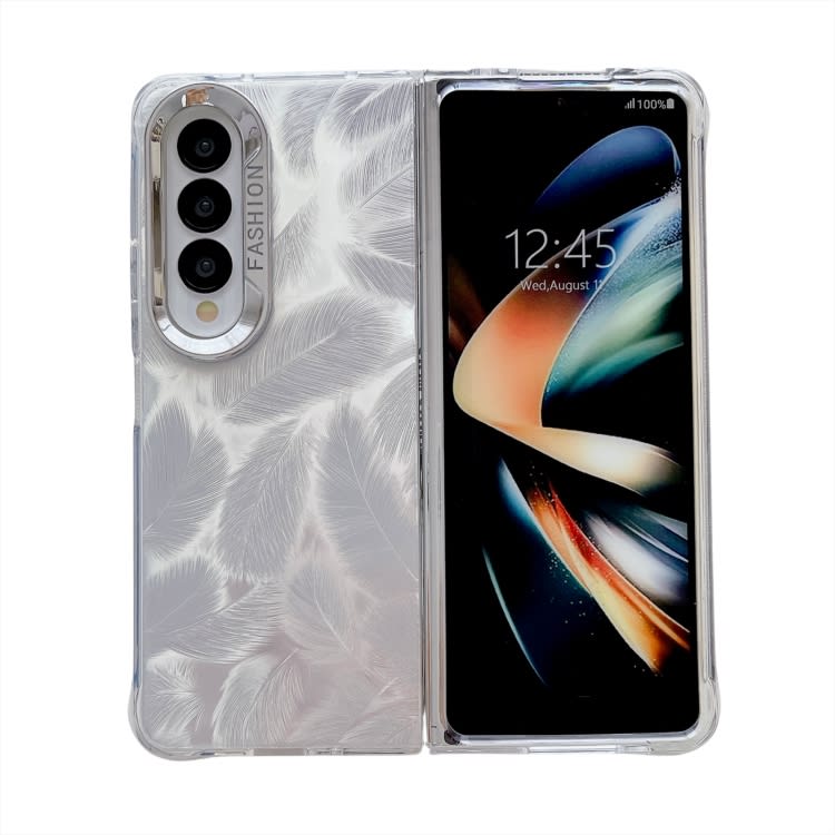 For Samsung Galaxy Z Fold3 5G Electroplating PC Airbag Shockproof Phone Case(Colorful Feathers)