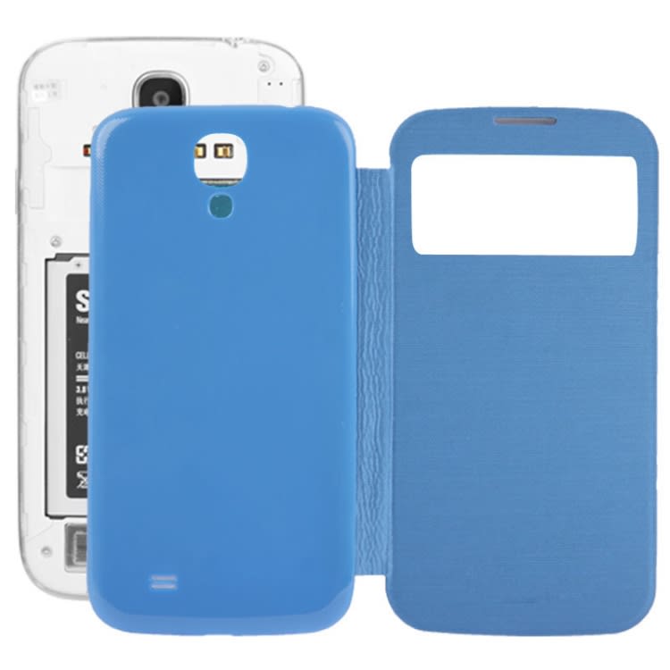 For Galaxy S IV / i9500 Brushed Texture Call Display Flip Leather Case + Plastic  Back Cover (Blue)