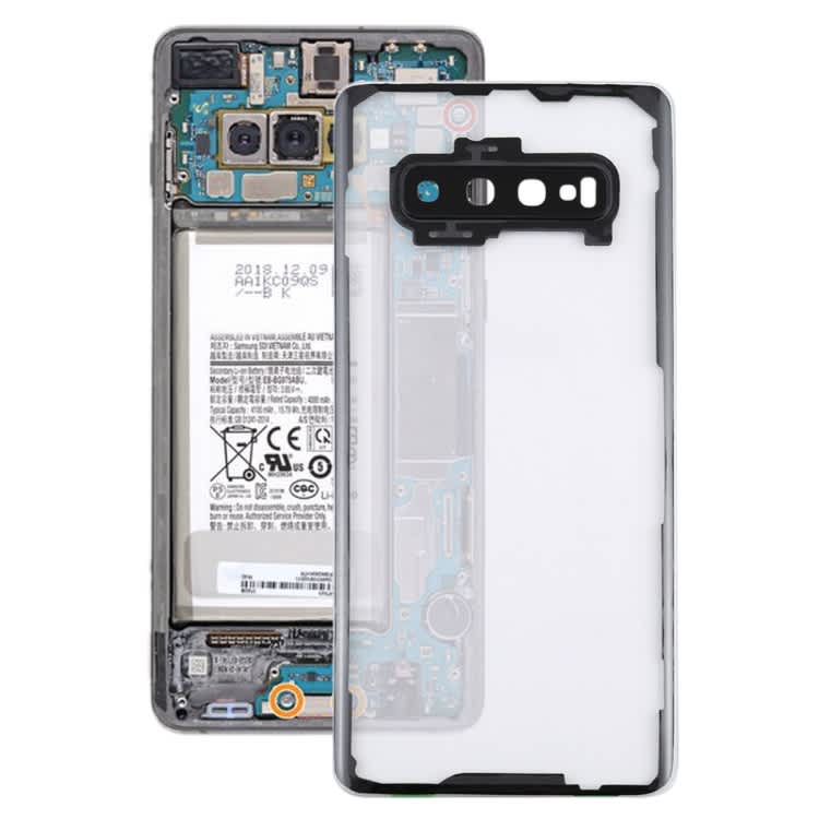For Samsung Galaxy S10+ SM-G9750 G975F Transparent Battery Back Cover with Camera Lens Cover (Trans
