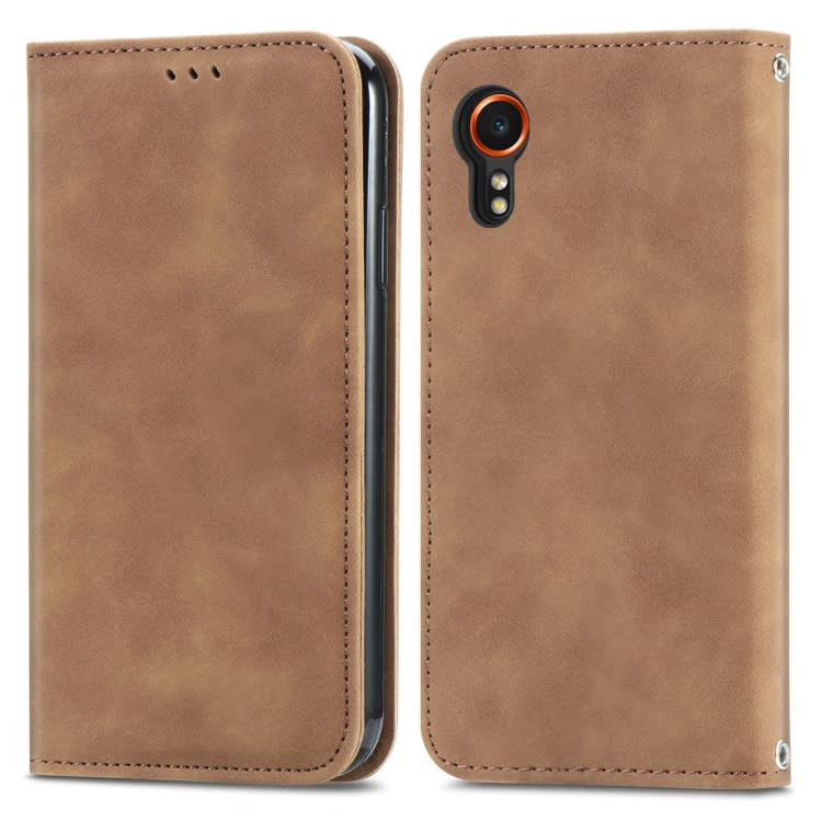 For Samsung Galaxy XCover 7 Retro Skin Feel Magnetic Leather Phone Case(Brown)