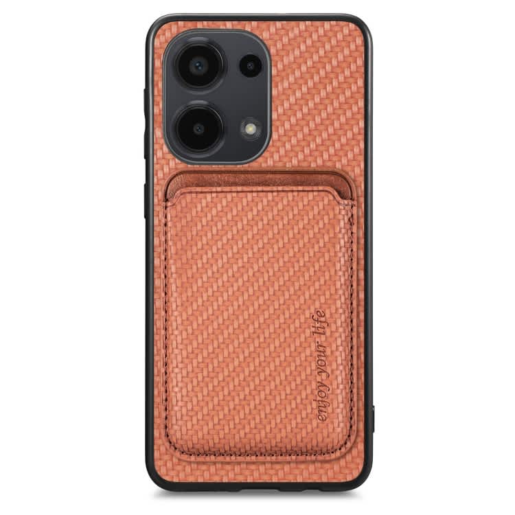 For Xiaomi Redmi Note 13 Pro 4G Carbon Fiber Leather Card Magnetic Phone Case(Brown)