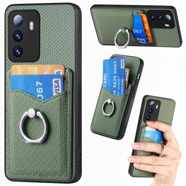 For Xiaomi Poco M3 Pro Carbon Fiber Card Wallet Ring Holder Phone Case(Green)