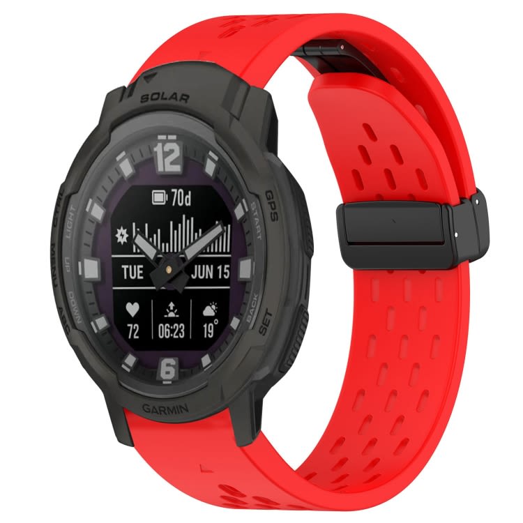 For Garmin Instinct Crossover Solar 22mm Folding Buckle Hole Silicone Watch Band(Red)