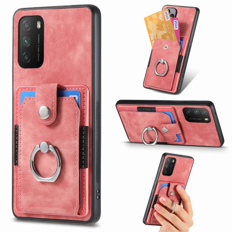 For Xiaomi Poco M3 Retro Skin-feel Ring Card Wallet Phone Case(Pink)