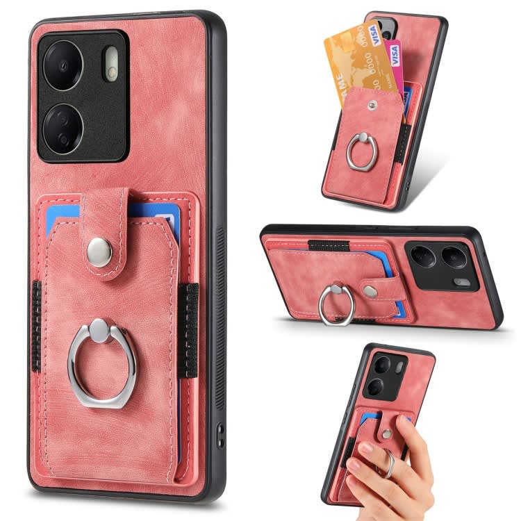 For Xiaomi Redmi 13C Retro Skin-feel Ring Card Wallet Phone Case(Pink)