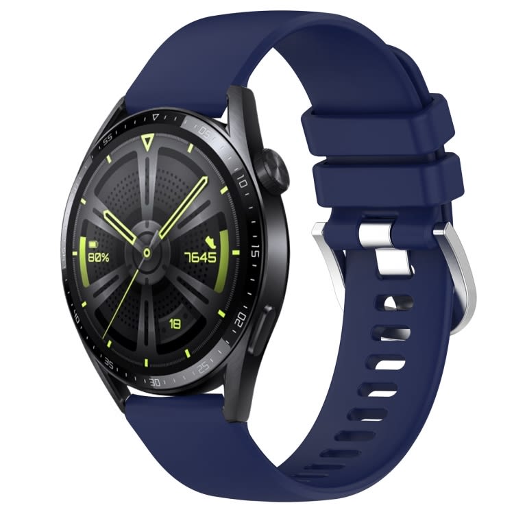 For Huawei Watch GT3 46mm 22mm Liquid Glossy Silver Buckle Silicone Watch Band(Dark Blue)