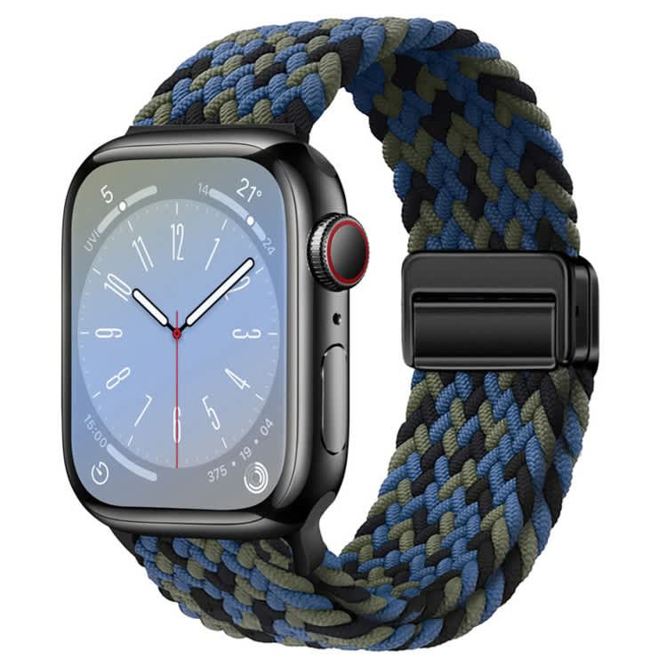 For Apple Watch Series 8 41mm Nylon Woven Magnetic Fold Buckle Watch Band(Blue Camouflage)