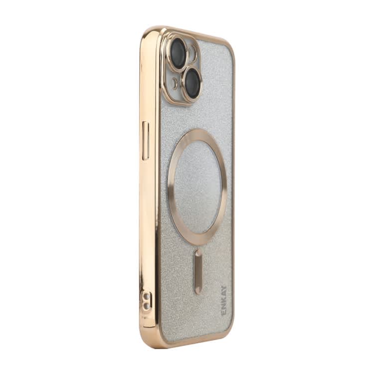For iPhone 15 ENKAY Hat-Prince Magnetic Glitter Plated Shockproof Phone Case with Lens Film(Golden)