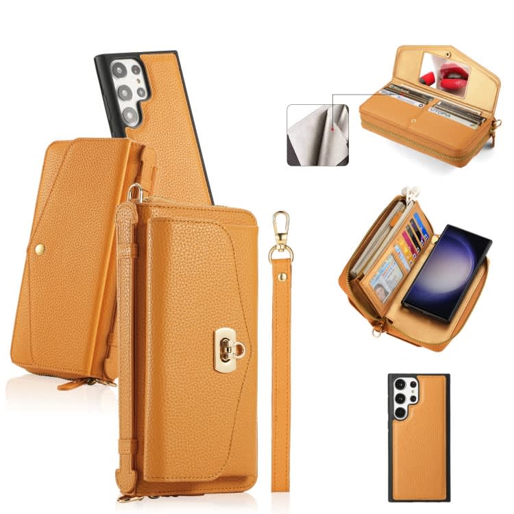 For Samsung Galaxy S23+ 5G Crossbody Multi-functional Zipper Wallet Litchi Leather Phone Case(Orang