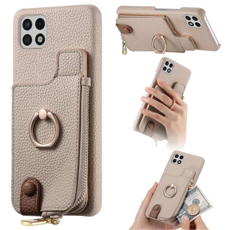 For Samsung Galaxy A22 5G Litchi Leather Oil Edge Ring Zipper Wallet Back Phone Case(White)
