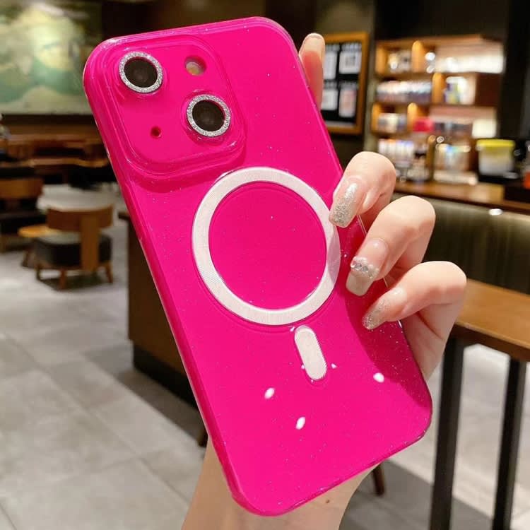 For iPhone 14 Plus / 15 Plus Jelly Glitter Solid Color MagSafe TPU Phone Case(Barbie Pink)