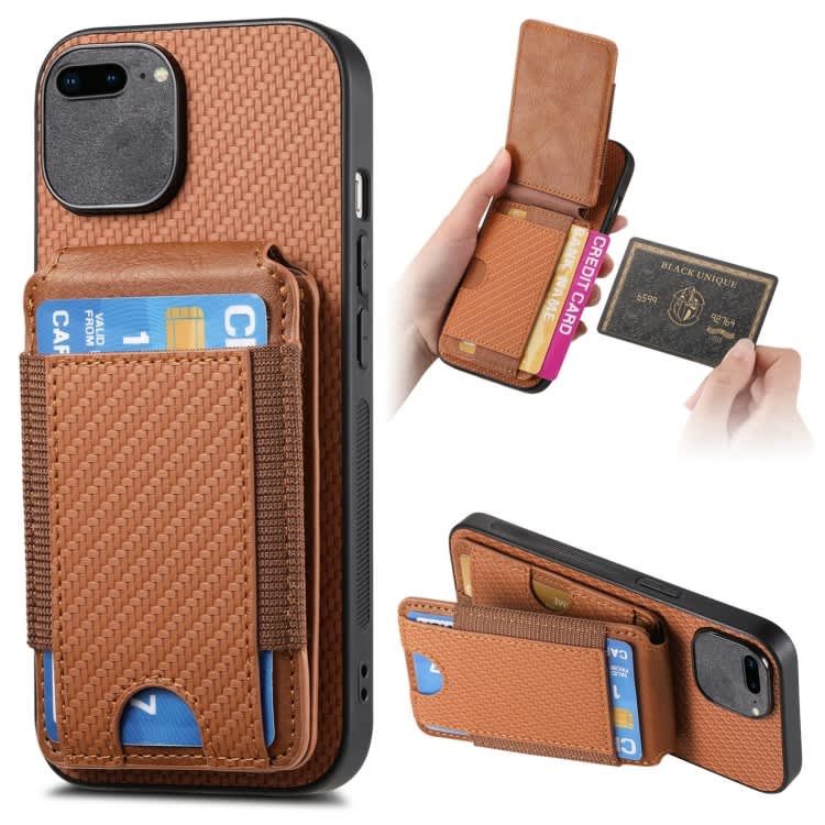 For iPhone 6 Plus / 6s Plus Carbon Fiber Vertical Flip Wallet Stand Phone Case(Brown)