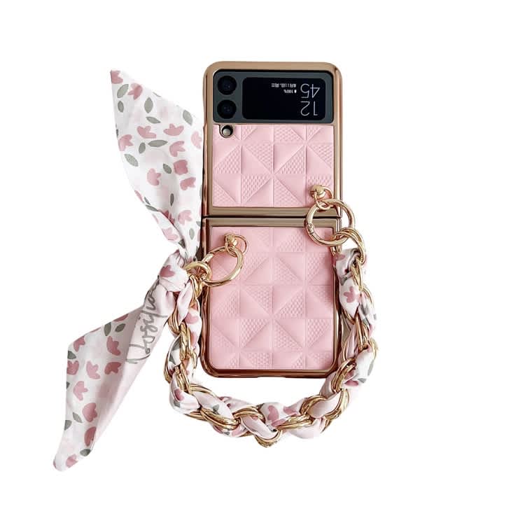 For Samsung Galaxy Z Flip3 Checkered Scarf Bracelet Phone Case(Pink)