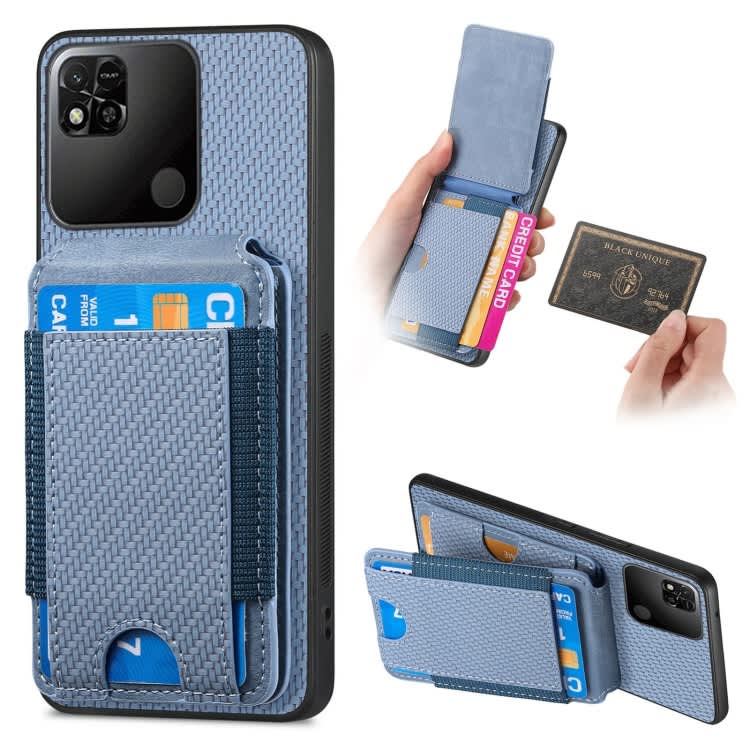 For Xiaomi Redmi 10A Carbon Fiber Vertical Flip Wallet Stand Phone Case(Blue)