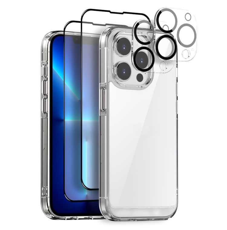 For iPhone 13 Pro Max NORTHJO 5 in 1 Clear Phone Case with 2pcs Screen Film + 2pcs Rear Lens Film