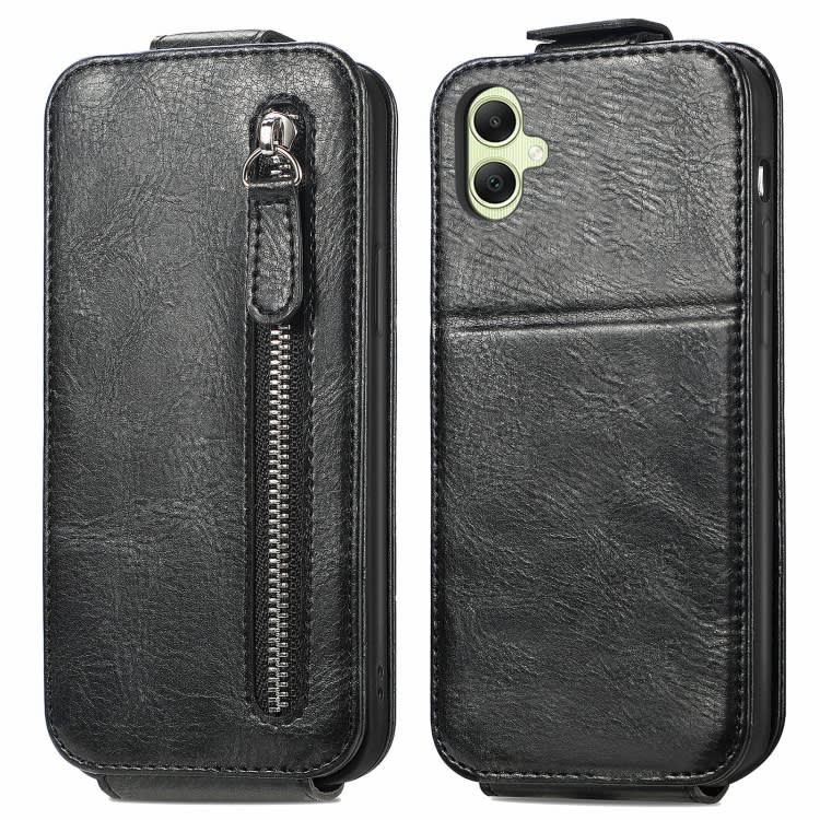 For Samsung Galaxy A05 Zipper Wallet Vertical Flip Leather Phone Case(Black)
