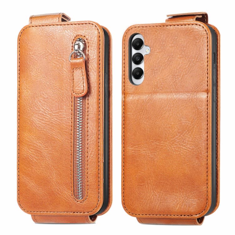 For Samsung Galaxy A05s Zipper Wallet Vertical Flip Leather Phone Case(Brown)