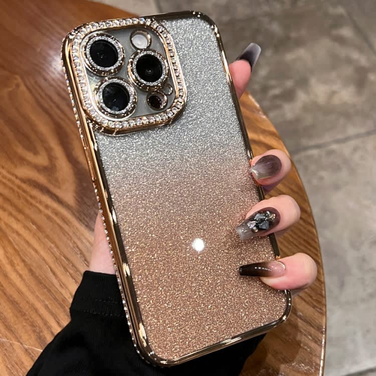 For iPhone  12 Pro Diamond Gradient Glitter TPU Phone Case(Gradient Gold)