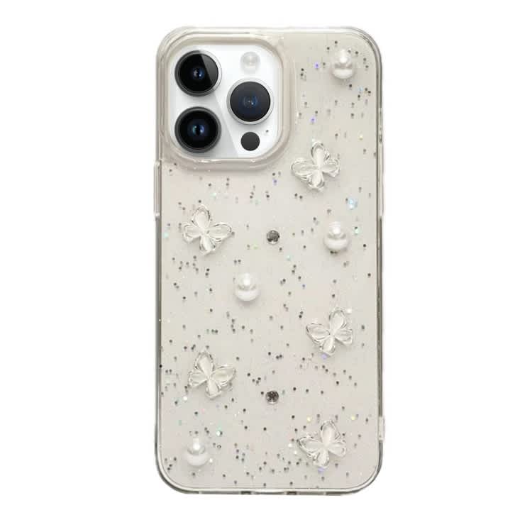For iPhone 14 Pro Glitter Pearl Butterfly TPU Phone Case(Pearl Butterfly)