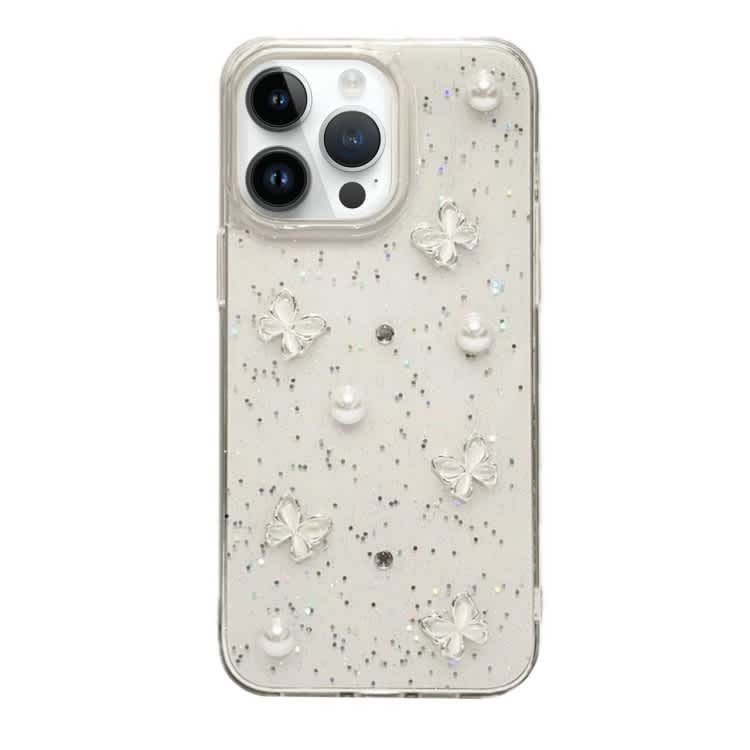 For iPhone 14 Pro Max Glitter Pearl Butterfly TPU Phone Case(Pearl Butterfly)