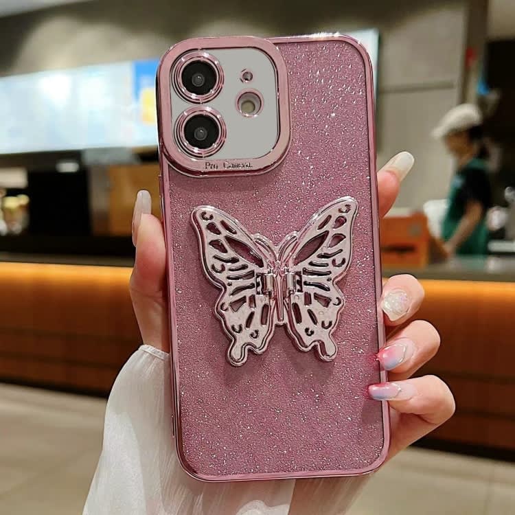 For iPhone 11 Electroplated Glitter 3D Butterfly TPU Phone Case(Pink)