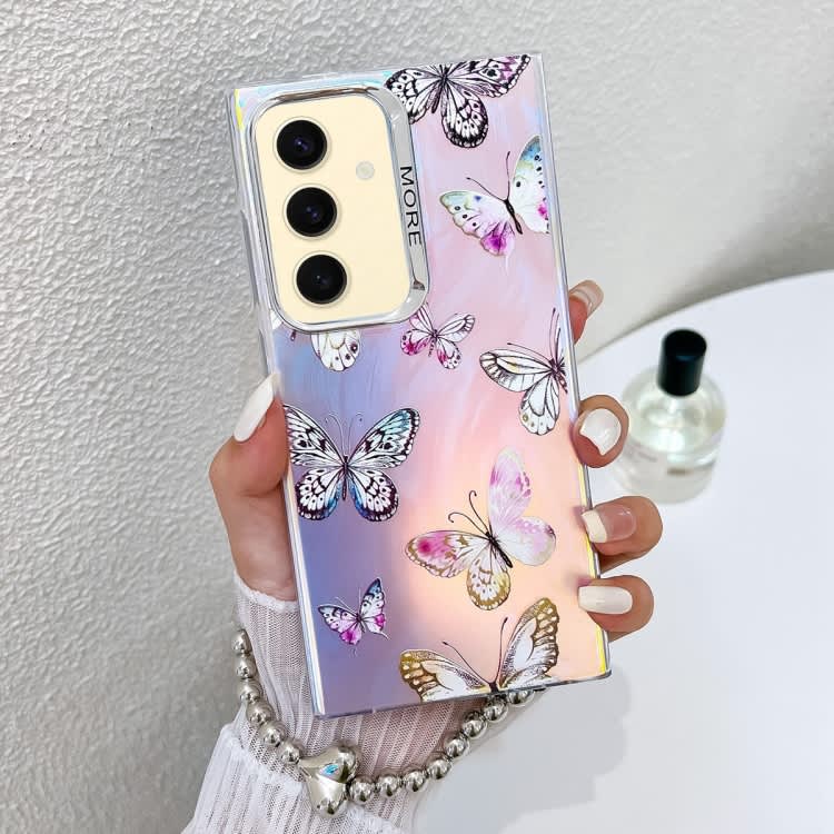 For Samsung Galaxy S24 5G Electroplating Laser Butterfly Phone Case with Wrist Strap(Pink Butterfli