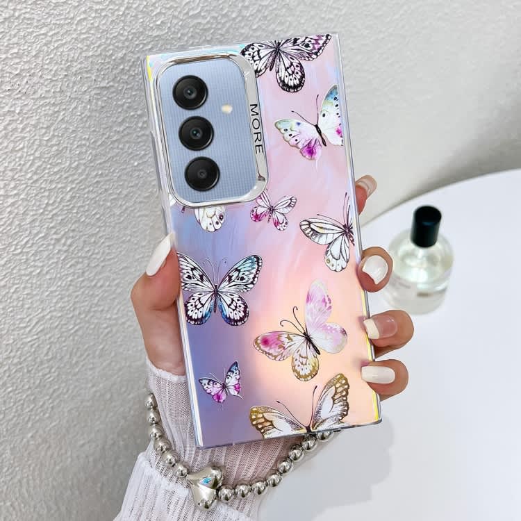 For Samsung Galaxy A25 5G Electroplating Laser Butterfly Phone Case with Wrist Strap(Pink Butterfli