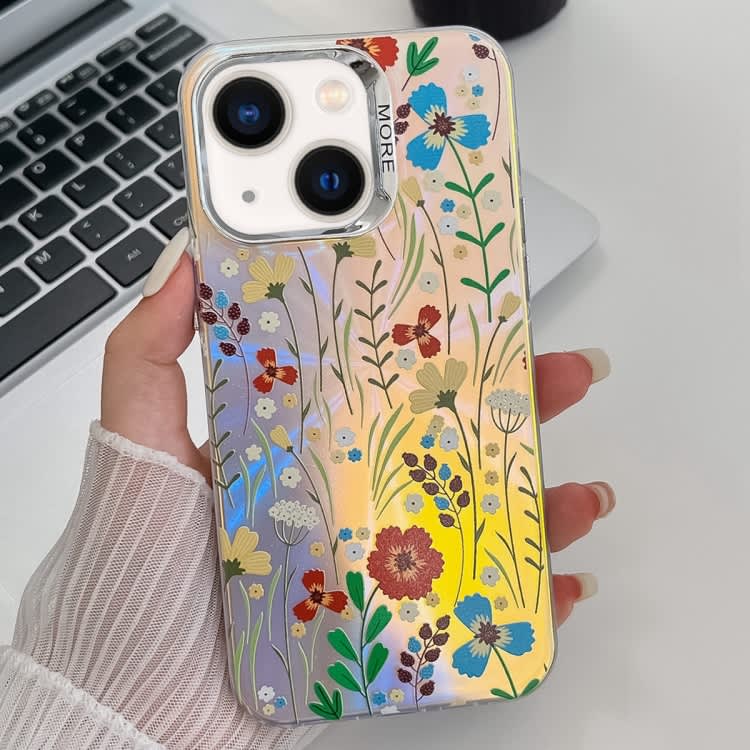 For iPhone 13 Electroplating Laser Flower Texture TPU Phone Case(Flower AH6)
