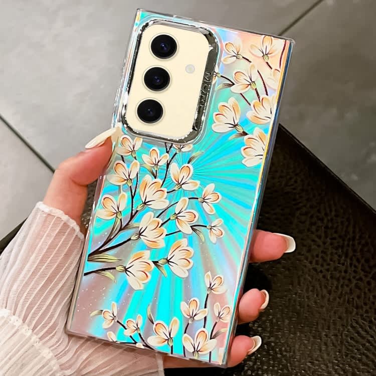 For Samsung Galaxy S24+ 5G Electroplating Laser Flower Texture TPU Phone Case(Pear Blossom  AH17)