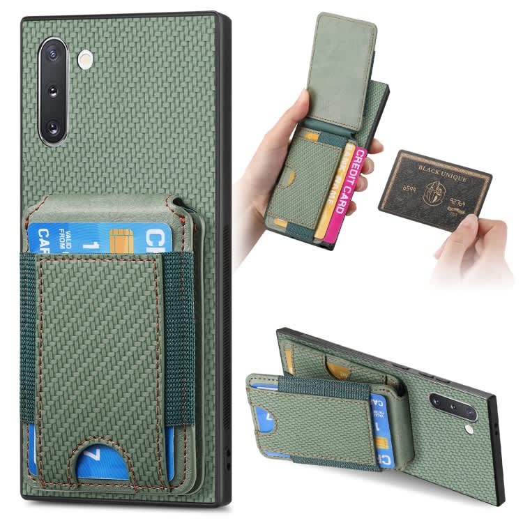 For Samsung Galaxy Note10 Carbon Fiber Vertical Flip Wallet Stand Phone Case(Green)