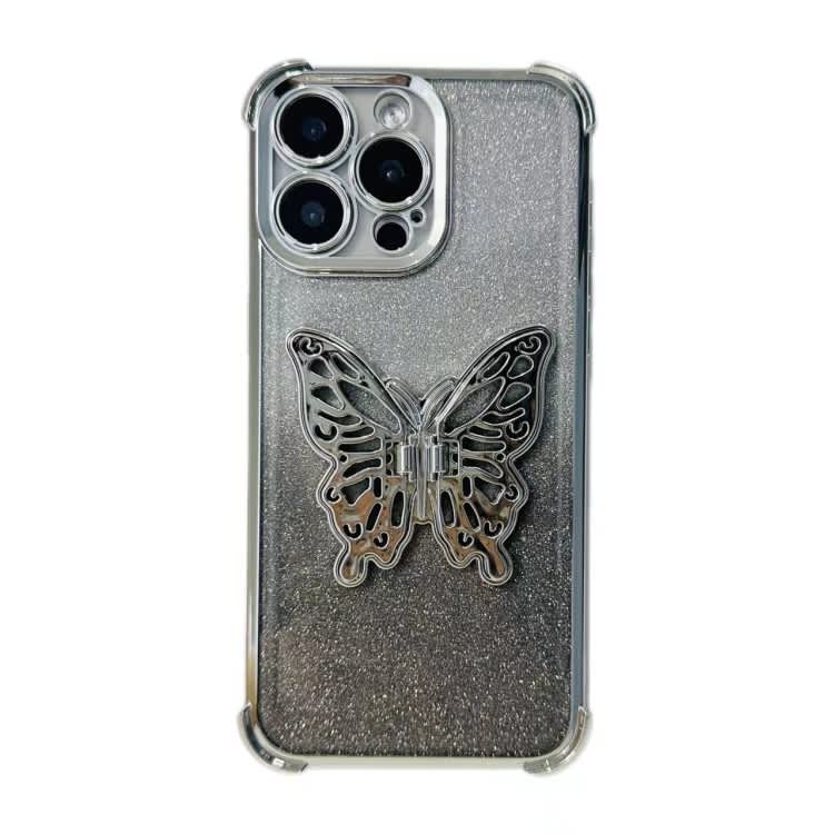 For iPhone 13 Pro Electroplated Glitter 3D Butterfly Four-corner Shockproof TPU Phone Case(Gradient