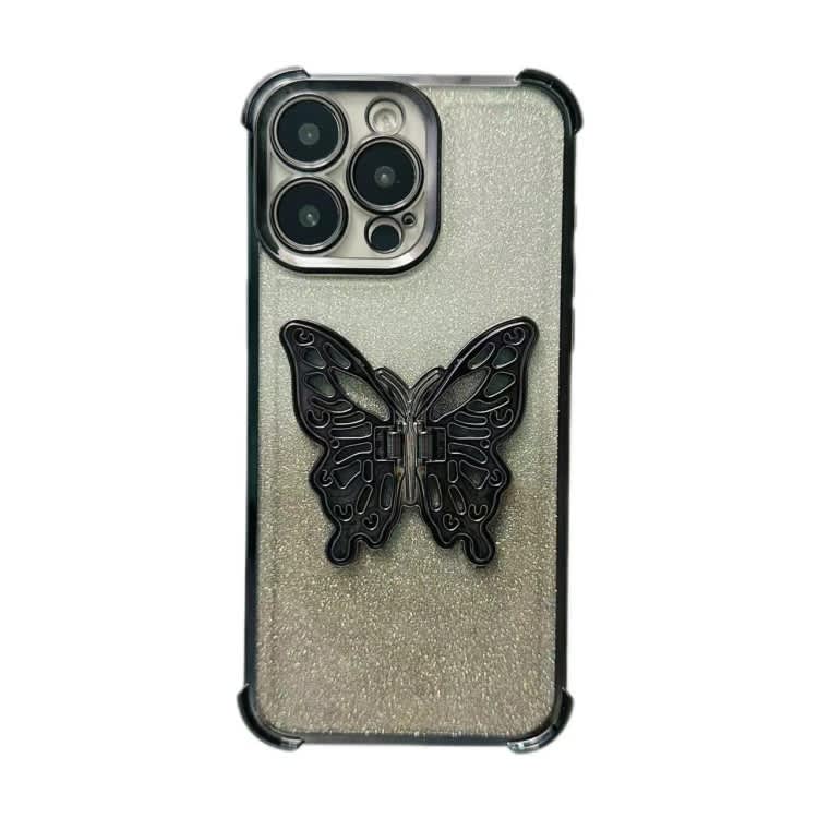 For iPhone 11 Electroplated Glitter 3D Butterfly Four-corner Shockproof TPU Phone Case(Gradient Bla