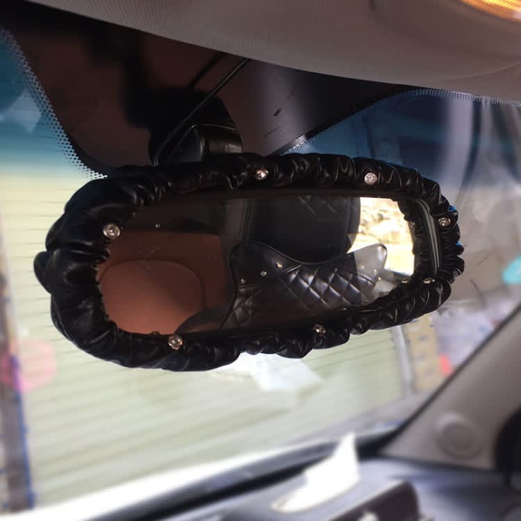 Crystal Car Interior Accessories Rear View Mirror Cover Leather Auto Rearview Mirror Cover Decorati