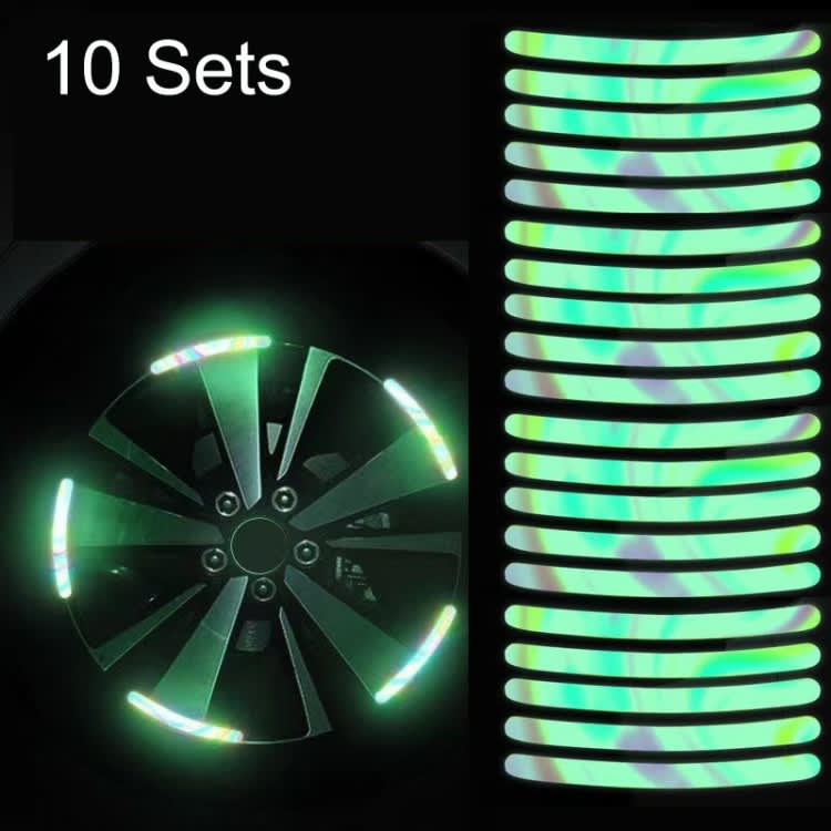 20pcs /Set Car Rainbow Wheel Hub Reflective Stickers Tire Luminous Warning Decoration, Color: Rainb