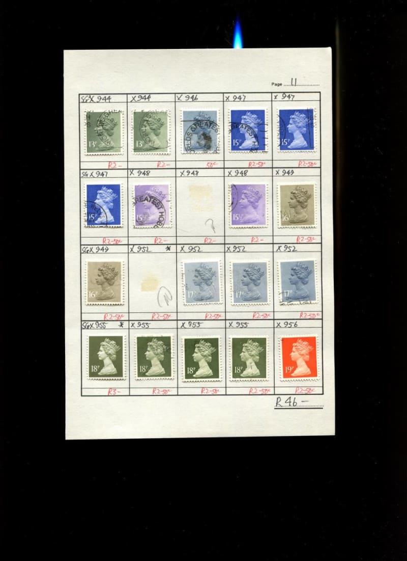 Great Britain - 18 Stamps Mounted (Hinged) on Approval Page