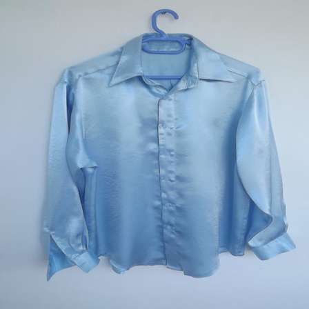 pale blue satin blouse