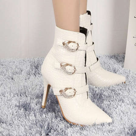 white booties snake skin