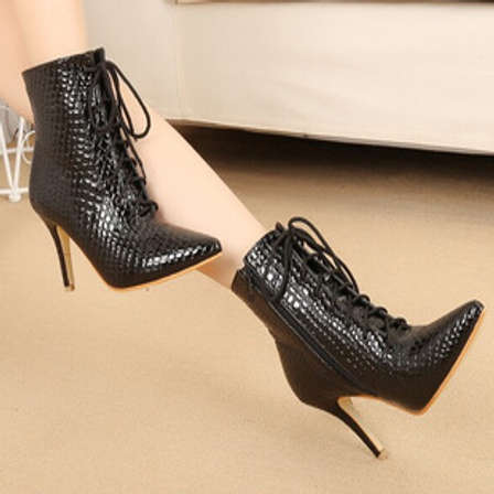 pointed snakeskin booties