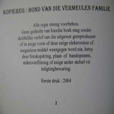 Reference DIE GESLAGSREGISTER VAN DIE VERMEULEN FAMILIE Reference DIE GESLAGSREGISTER VAN DIE VERMEULEN FAMILIE